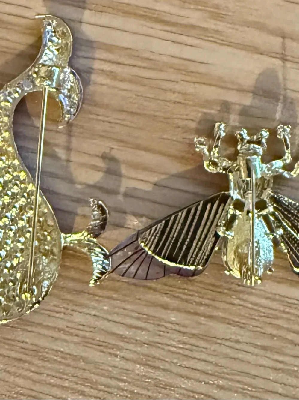 Blue Crystal Whale & Iridescent Bug Brooches New
